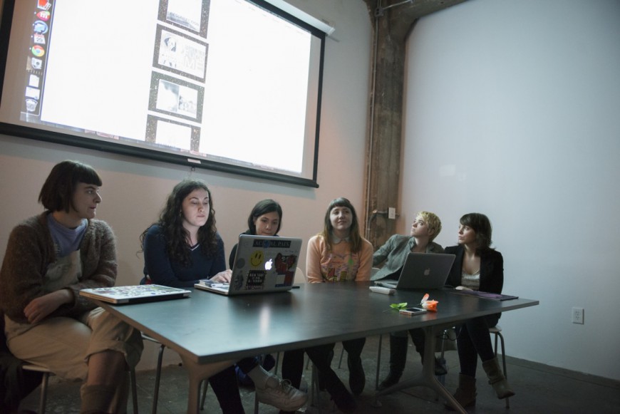 The panel of presenting artists at Full Circle; From left to right: Lauren Cook, Grace Miceli, Diana Cirullo, Emily Thompson, Claire Folkman, and Kelly Phillips. 