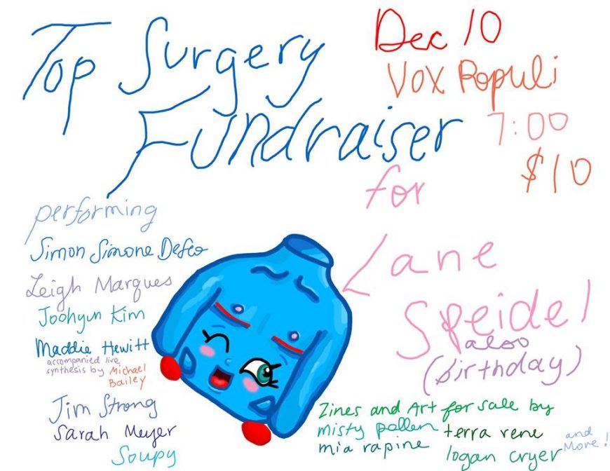 Lane Speidel is raising money to pay for their top surgery and recovery and their lovely friends are helping them throw a fundraiser to do it!
